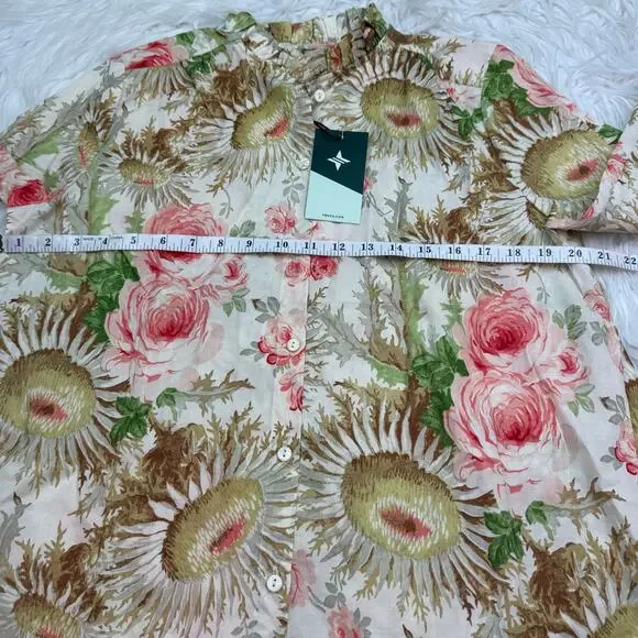 Tuckernuck Sun Faded Floral Pink and Green Sunflower Blouse Size M NWT Classic - Picture 5 of 9